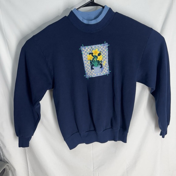 morning sun Tops - Vintage Morning Sun Collared Cottagecore‎ Embroidered Grandma Sweatshirt L USA